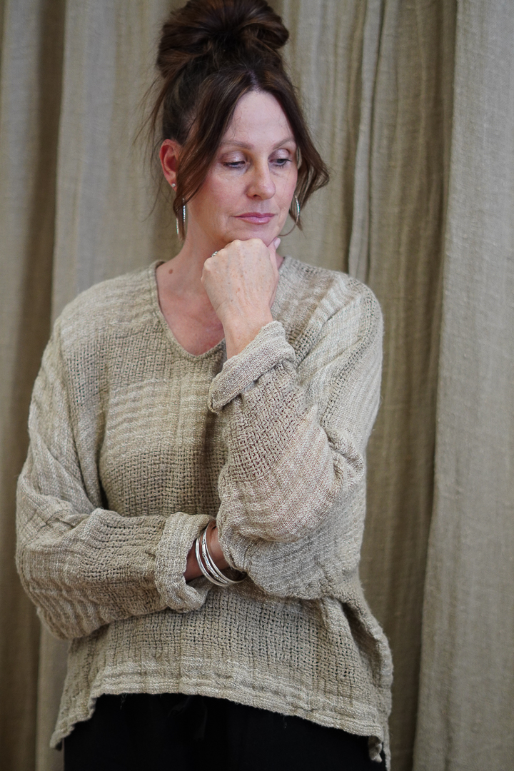 Franca Sleeve Top Natural & White Ombre