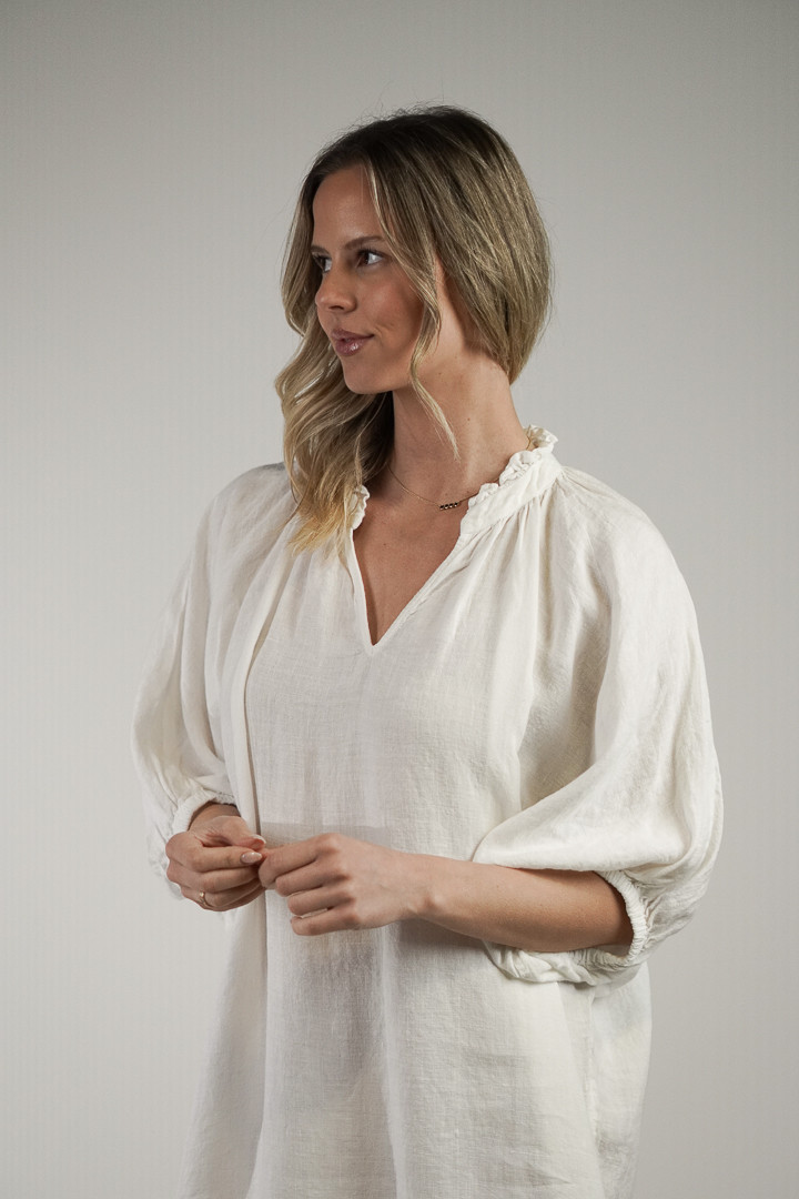 Orabella V-Neck Dress White (With Pockets!)