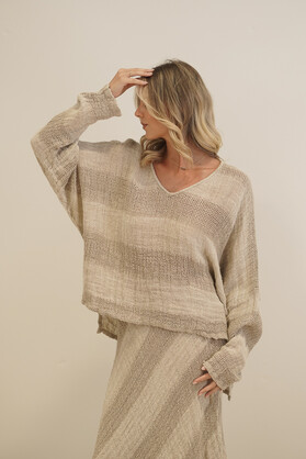 Franca Sleeve Top Natural & White Ombre