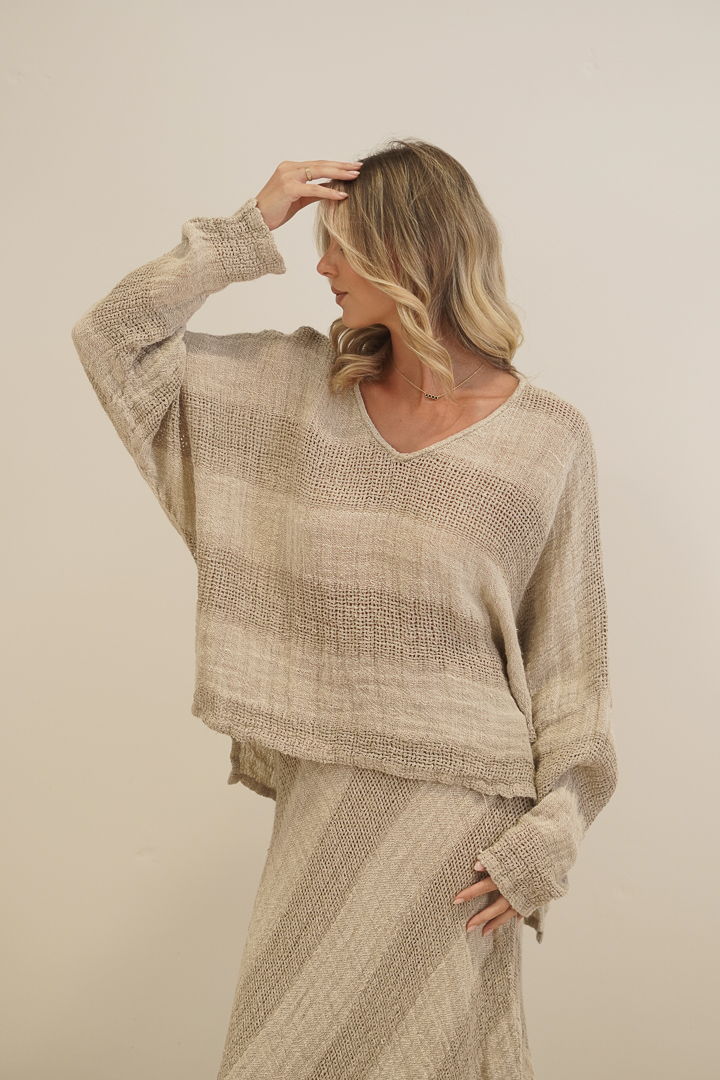 Franca Sleeve Top Natural & White Ombre