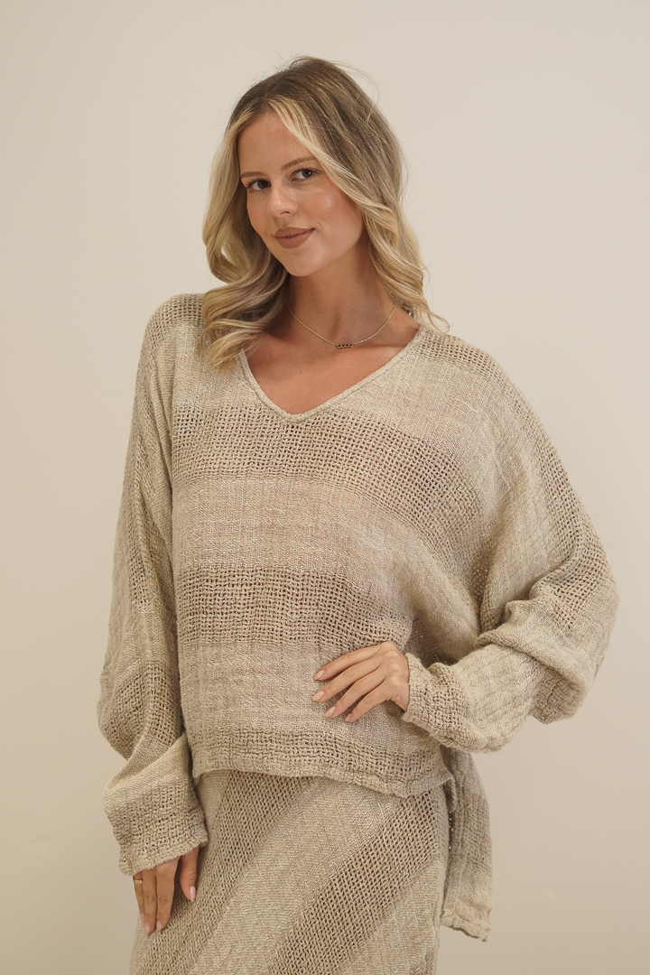 Franca Sleeve Top Natural & White Ombre