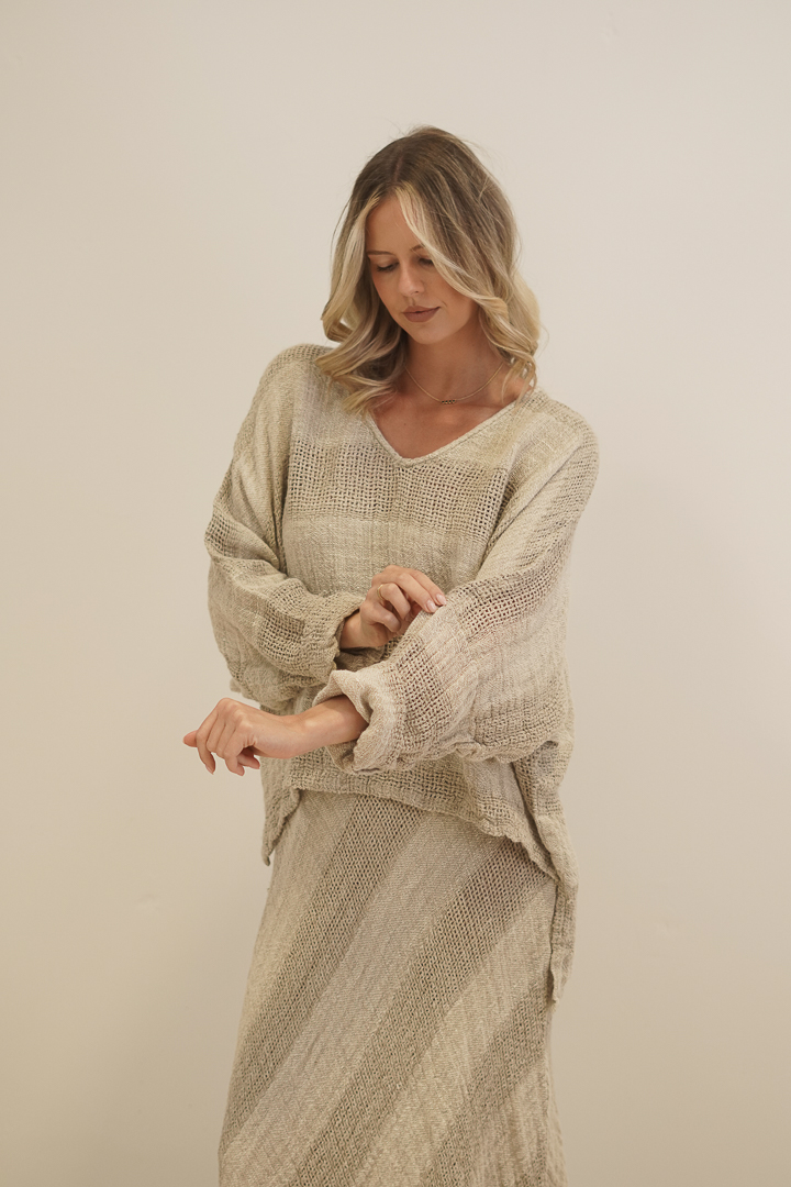 Franca Sleeve Top Natural & White Ombre