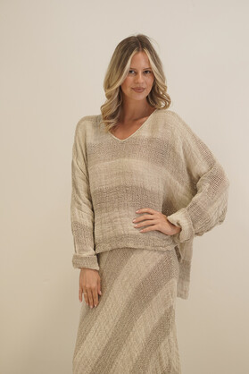 Franca Sleeve Top Natural & White Ombre