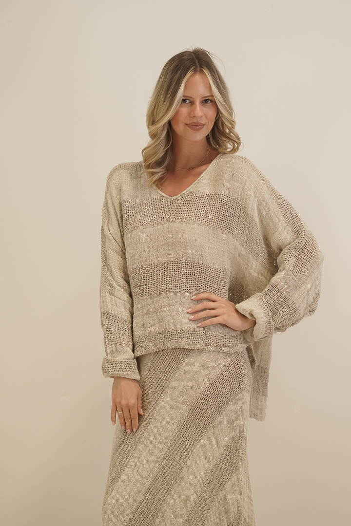 Franca Sleeve Top Natural & White Ombre