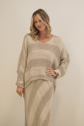 Franca Sleeve Top Natural & White Ombre