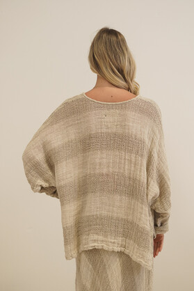 Franca Sleeve Top Natural & White Ombre