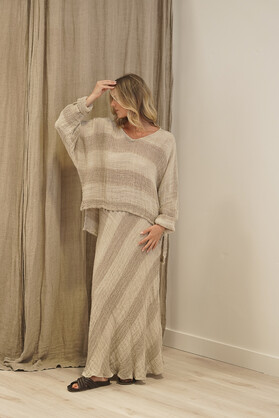 Franca Sleeve Top Natural & White Ombre