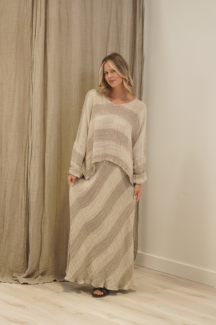 Franca Sleeve Top Natural & White Ombre