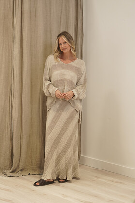 Franca Sleeve Top Natural & White Ombre