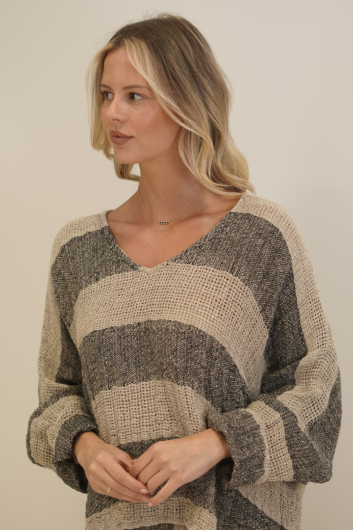 Franca Sleeve Top Natural & Black