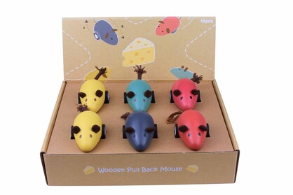 WOODEN PULL BACK MOUSE PACK OF 12