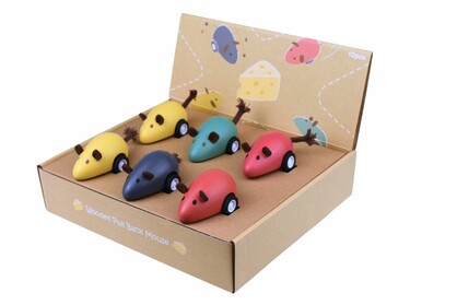 WOODEN PULL BACK MOUSE PACK OF 12