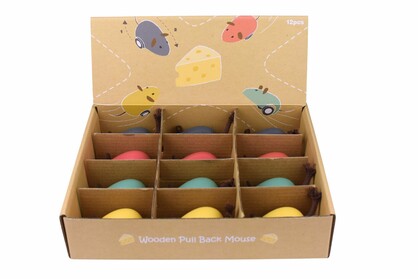 WOODEN PULL BACK MOUSE PACK OF 12