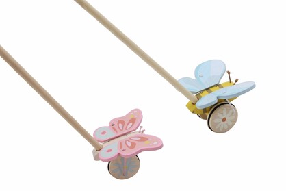 WOODEN BEE BUTTERFLY PUSH A LONG PACK OF 6