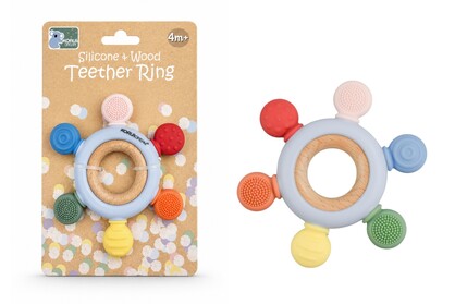 WOODEN AND SILICONE SENSORY TEETHER RING PACK OF 12