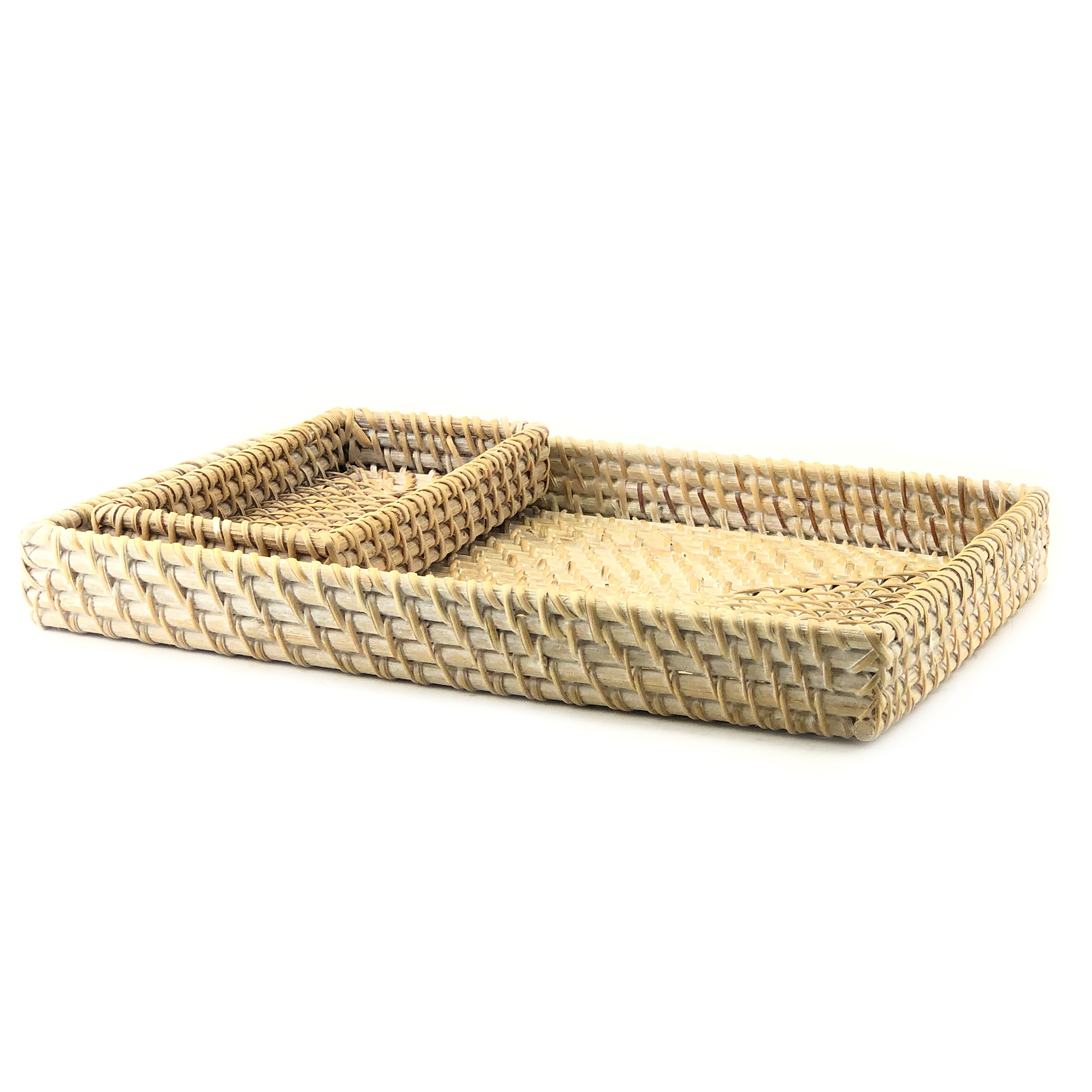 Rattan Caddy Tray Set 2pc