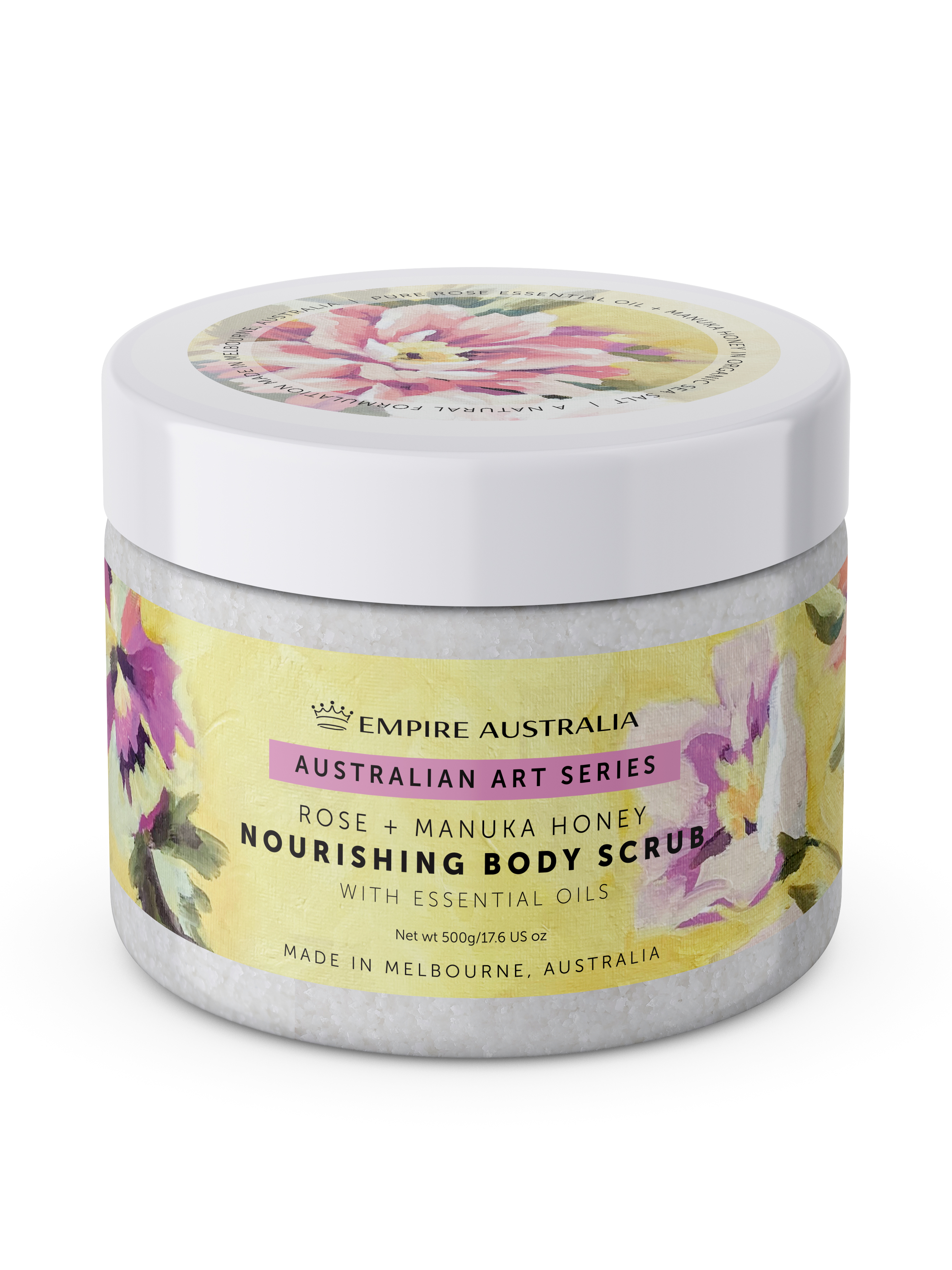 EMP273 Australian Art Series 'Painterly' Rose & Manuka Honey Body Scrub 500g
