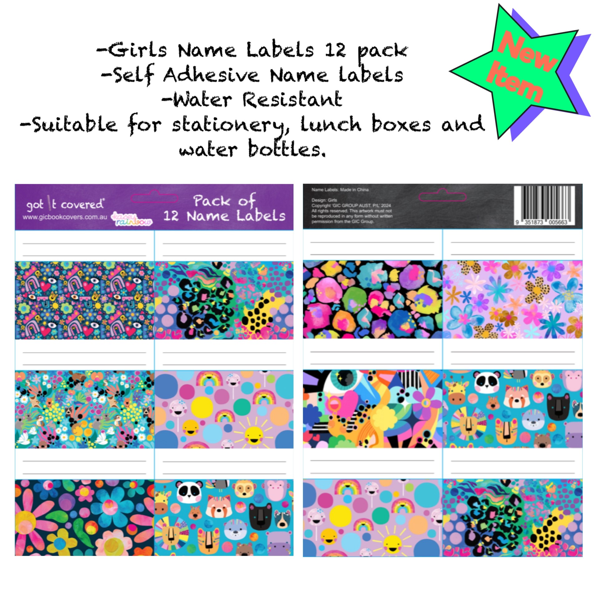 GIRLS NAME LABELS SELF LAMINATING