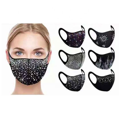 Crystal Diamond Rhinestone Face Mask 6 Assorted (Due 20/10/21)