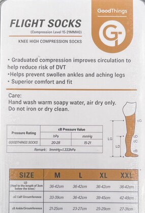 GT FLIGHT SOCKS KNEE HIGH BEIGE LARGE 1PR
