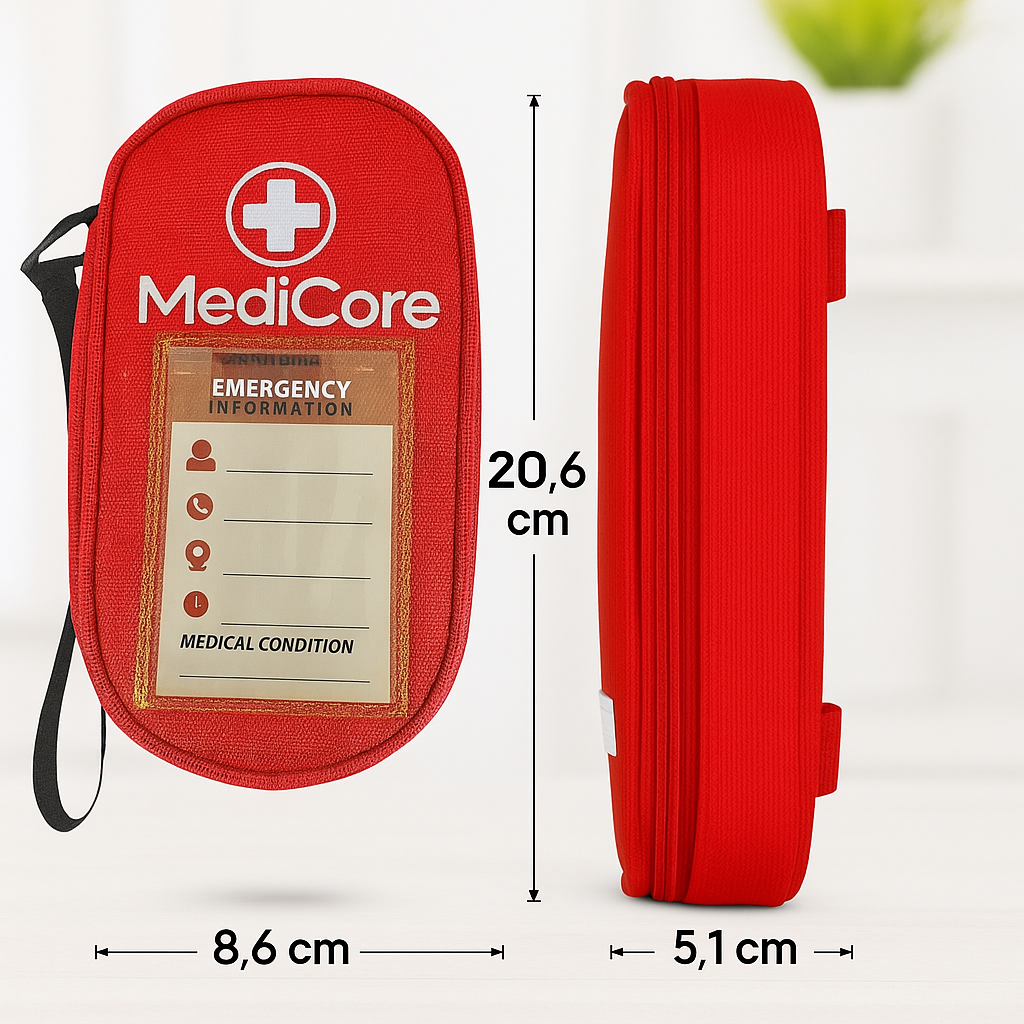 MediCore - Travel Medication Organiser Bag - Emergency Medical Pouch Insulated EpiPen Carry Bag with Ice pack
