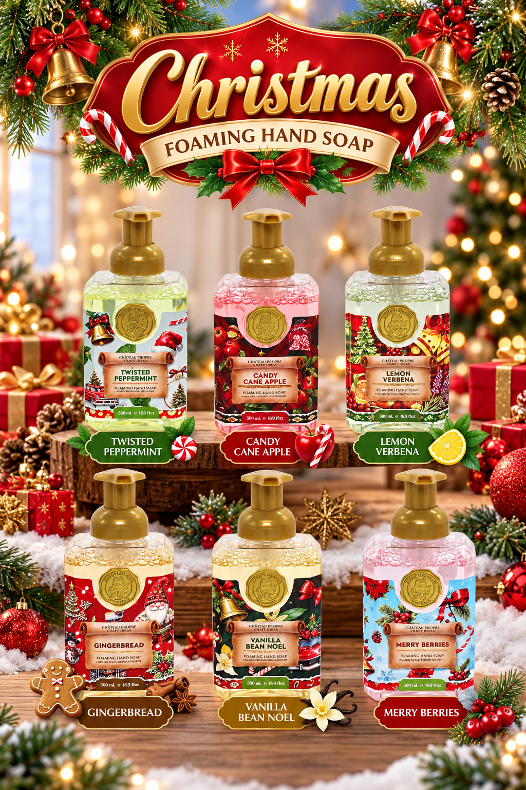 Chateau Propre Christmas Hand Soap - 6 Assorted Fragrances 500ml