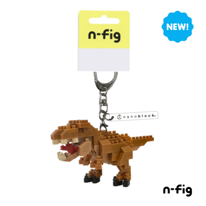 N-FIG - Roarsome Dinosaur Tyrannosaurus Rex - nanoblock inspired figurines on removable key chains or bag tags.