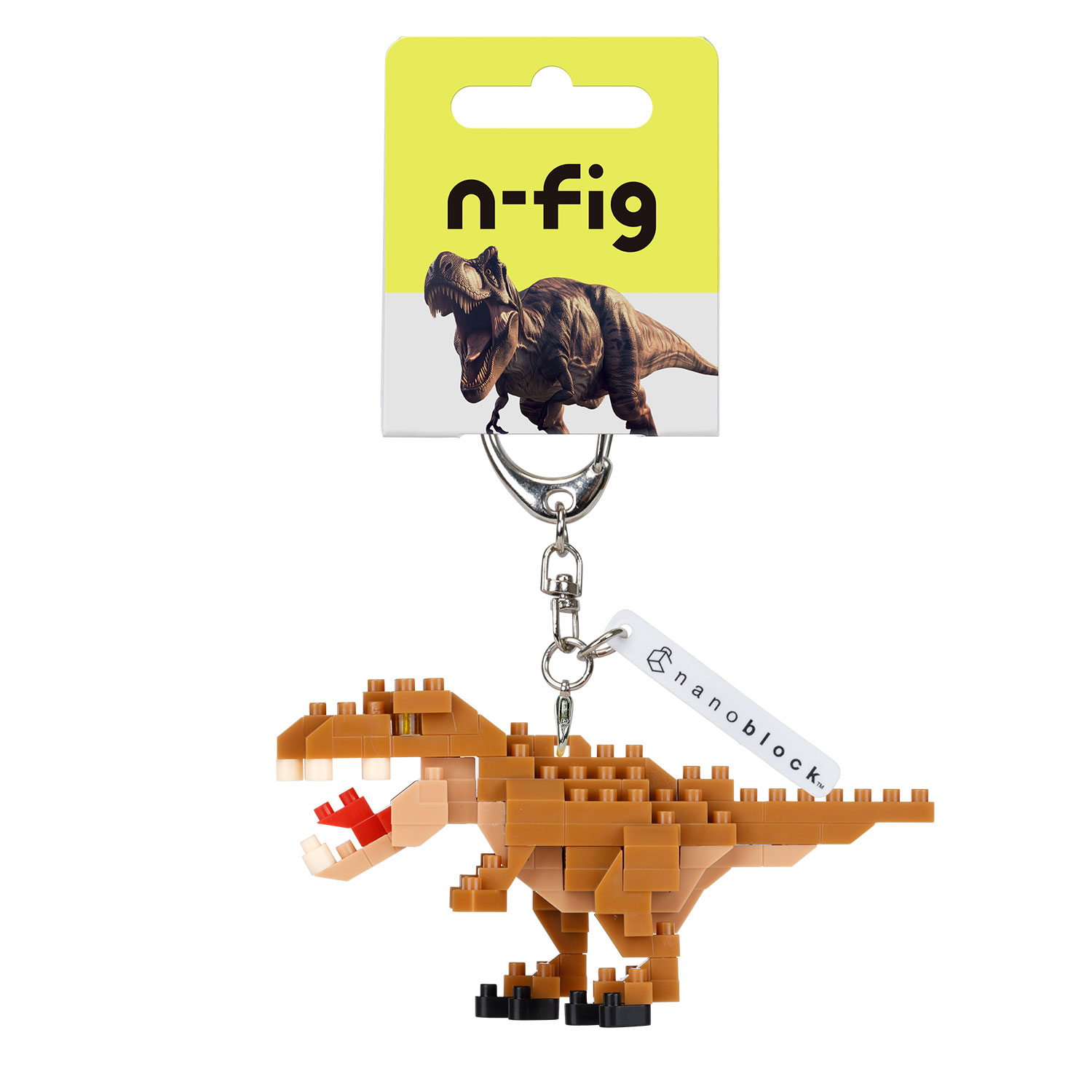 N-FIG - Roarsome Dinosaur Tyrannosaurus Rex - nanoblock inspired figurines on removable key chains or bag tags.