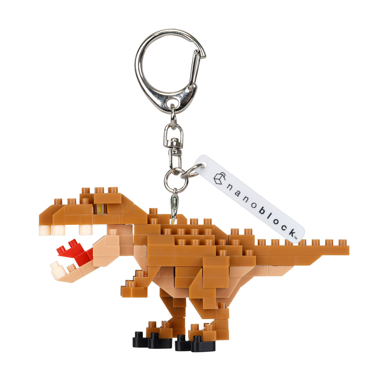 N-FIG - Roarsome Dinosaur Tyrannosaurus Rex - nanoblock inspired figurines on removable key chains or bag tags.