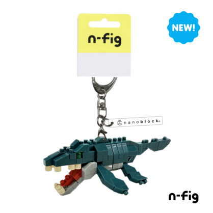 N-FIG - Roarsome Dinosaur Mosasaurus - nanoblock inspired figurines on removable key chains or bag tags.