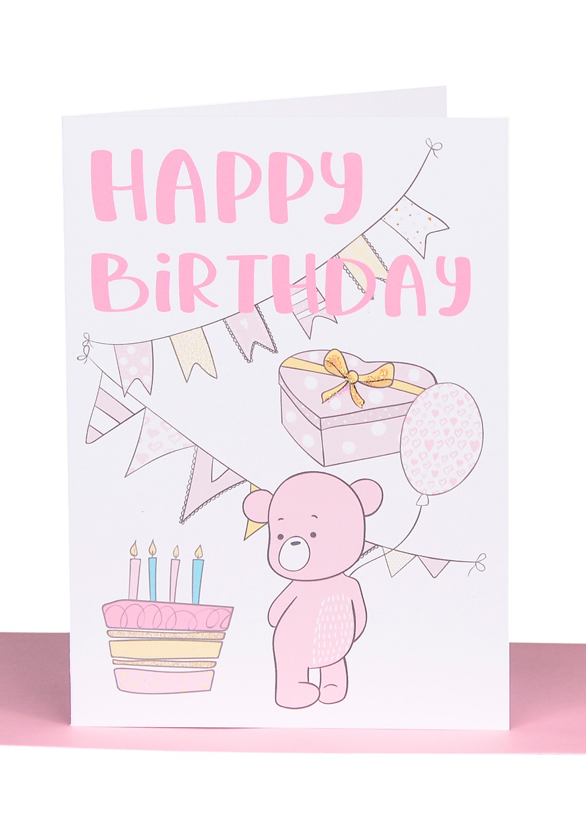 Birthday Card - Pink Bear and Bunting
