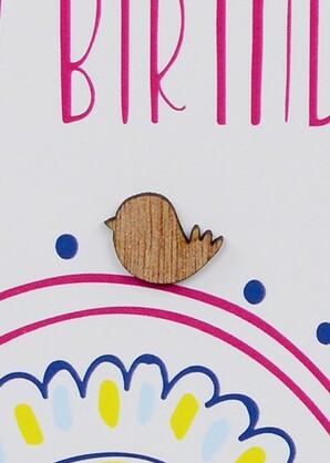 Happy Birthday  Card - Pink Rainbow & Wooden Bird