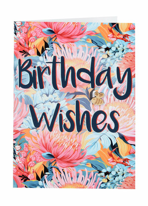 Birthday Wishes Floral Card with Wooden Bee Embellishment