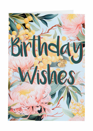 Birthday Wishes Floral Card with Wooden Bee Embellishment - Lt Pink