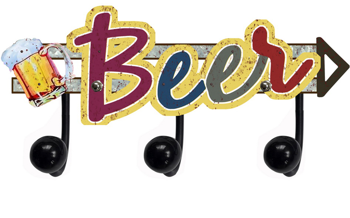 Men's Republic Retro Sign with 3 Hanging Hooks - Beer