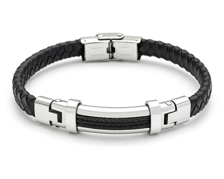 Men's Republic Leather Bracelet with Stainless Steel - 71
