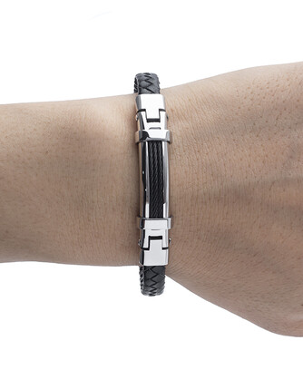 Men's Republic Leather Bracelet with Stainless Steel - 71