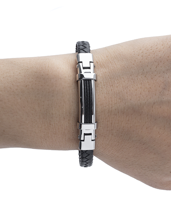 Men's Republic Leather Bracelet with Stainless Steel - 71