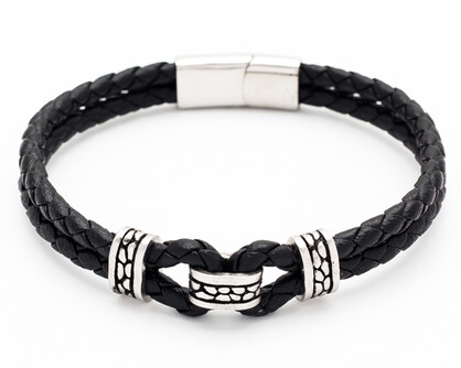 Men's Republic Leather Bracelet with Stainless Steel - 06