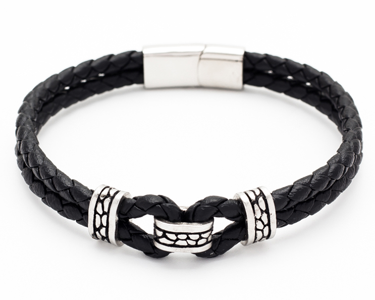 Men's Republic Leather Bracelet with Stainless Steel - 06