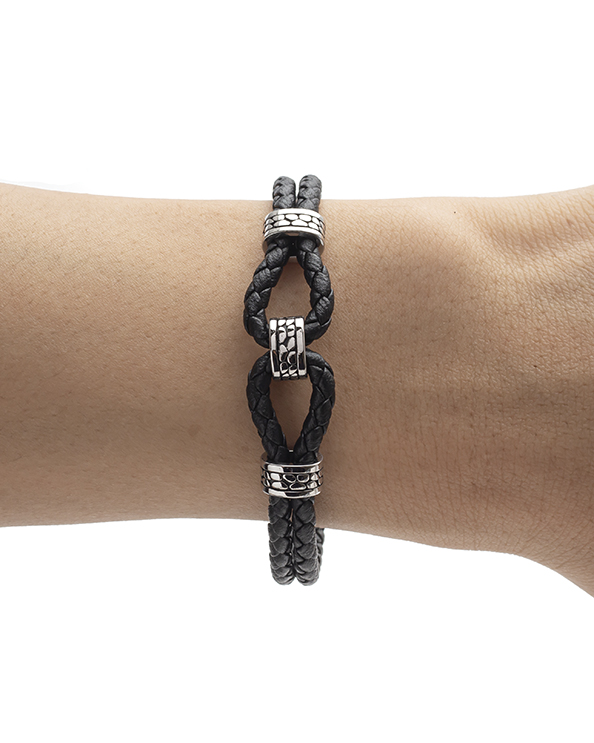 Men's Republic Leather Bracelet with Stainless Steel - 06