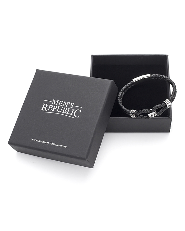 Men's Republic Leather Bracelet with Stainless Steel - 06