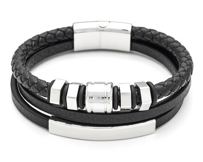 Men's Republic Multi Leather Bracelet with Stainless Steel - 72