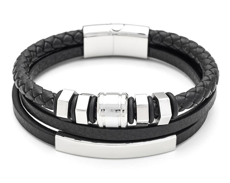 Men's Republic Multi Leather Bracelet with Stainless Steel - 72