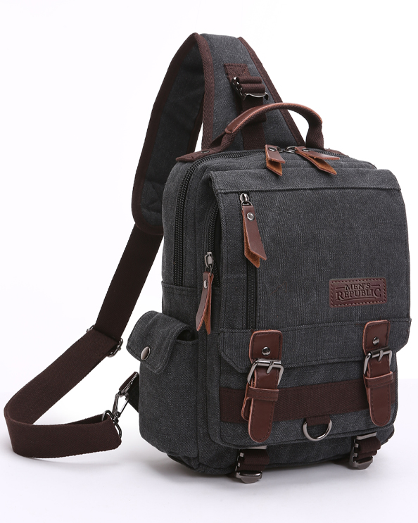 Men's Republic Canvas Single Strap Sling Backpack - Black