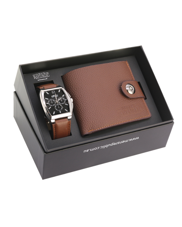 Men's Republic Watch set with Leather Wallet - Brown