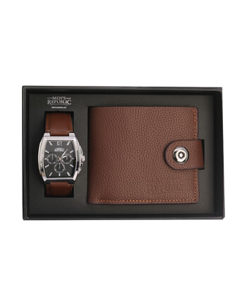 Men's Republic Watch set with Leather Wallet - Brown