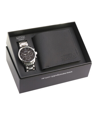 Men's Republic Watch set with Leather Wallet - Black
