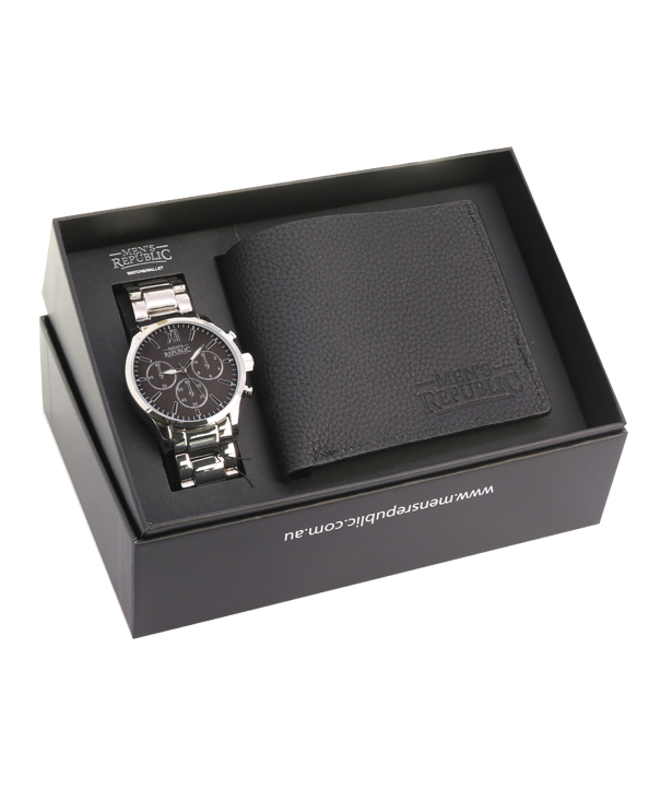 Men's Republic Watch set with Leather Wallet - Black