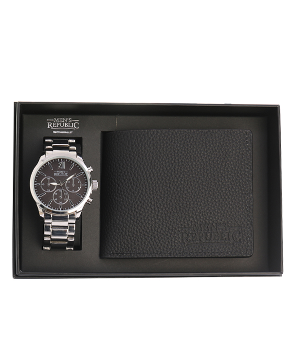 Men's Republic Watch set with Leather Wallet - Black
